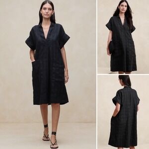 NWT Banana Republic Laurel Linen Cotton Blend Utility Dress MEDIUM Black Pockets